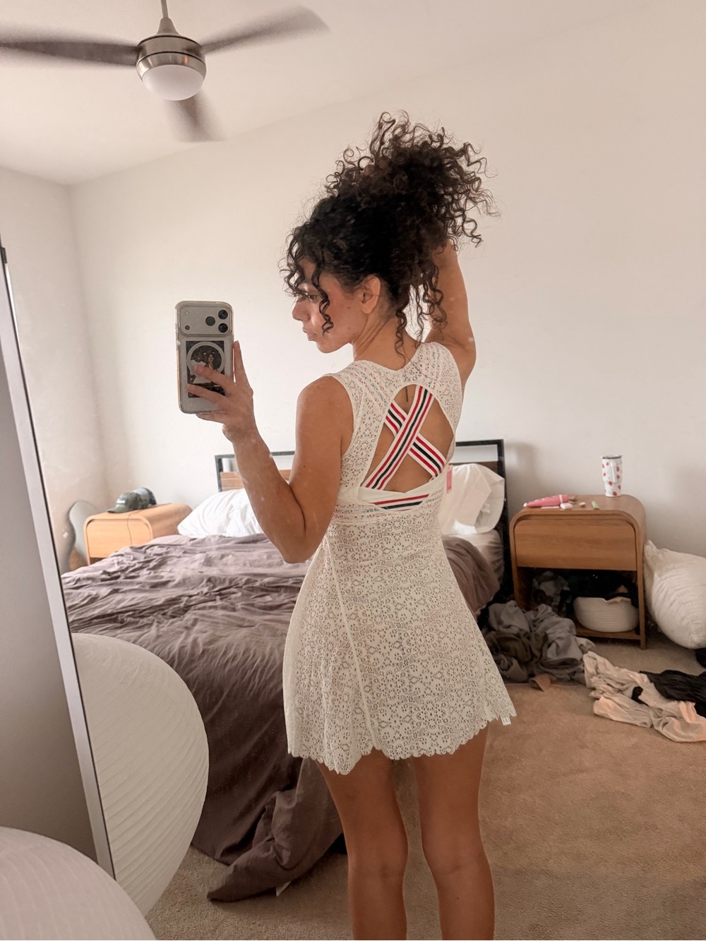 SOLD - Free People White Lace Tennis Dress XS Built-In Bra Strappy Back - Picture 2 of 6